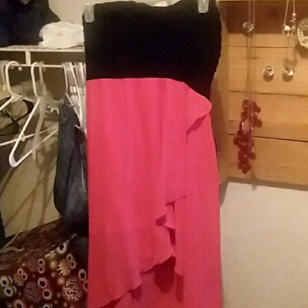 San joy strapless high-low dress